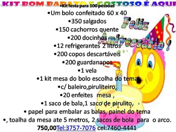 KIT FESTA PARA 100,PESSOAS